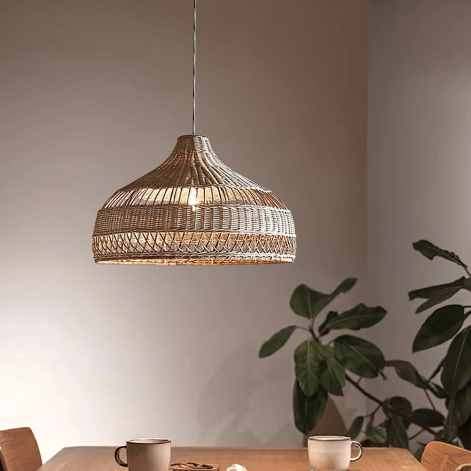 Artisanal Rattan Dome Pendant Lamp - Auraolight