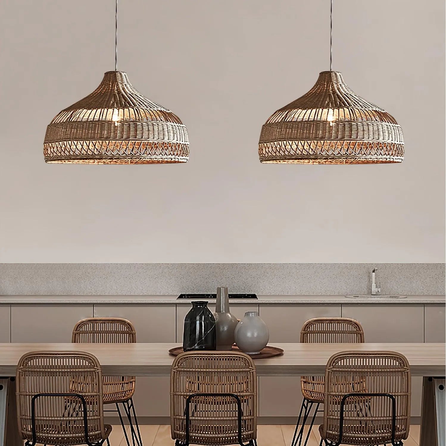 Artisanal Rattan Dome Pendant Lamp - Auraolight