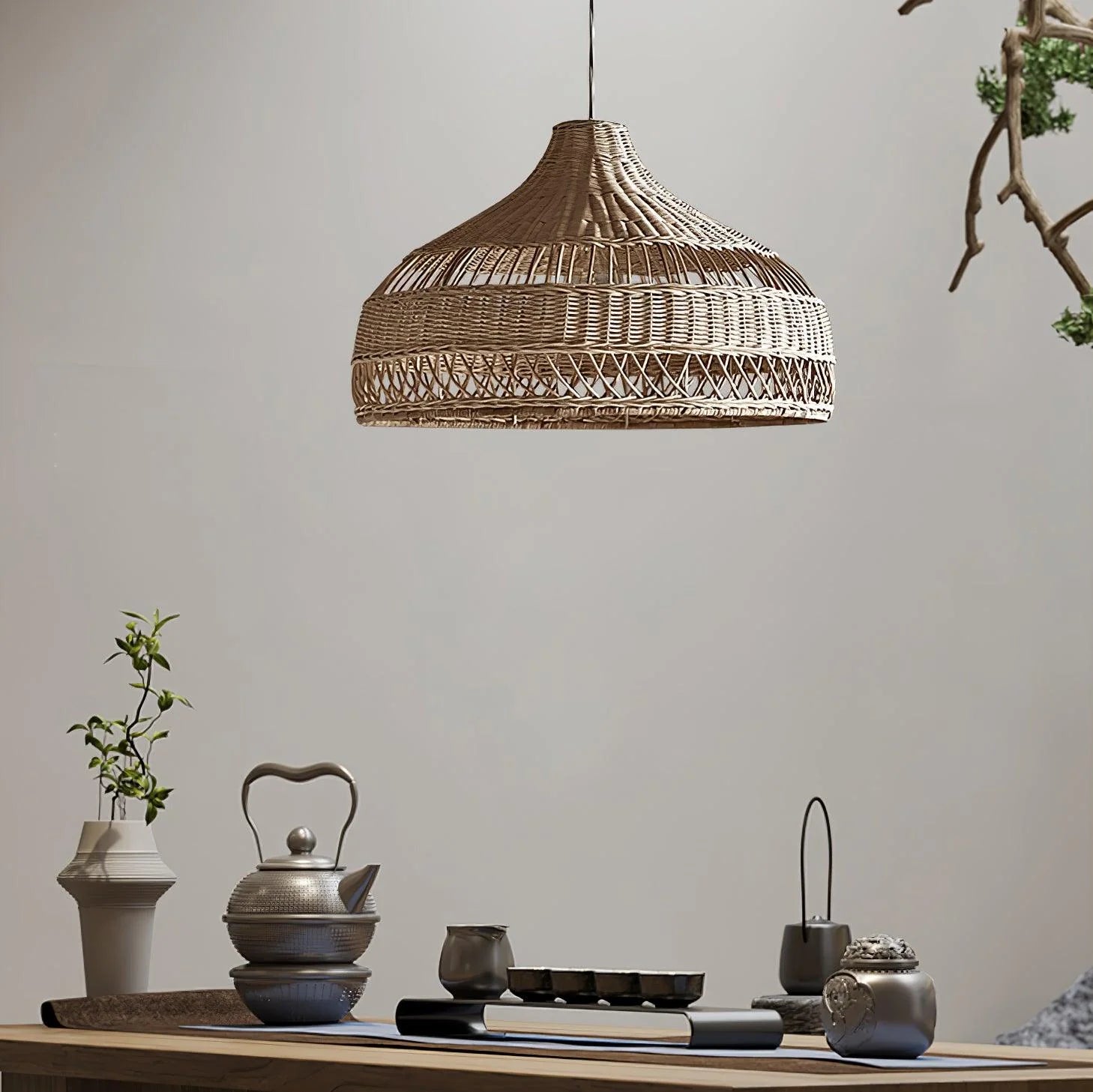 Artisanal Rattan Dome Pendant Lamp - Auraolight
