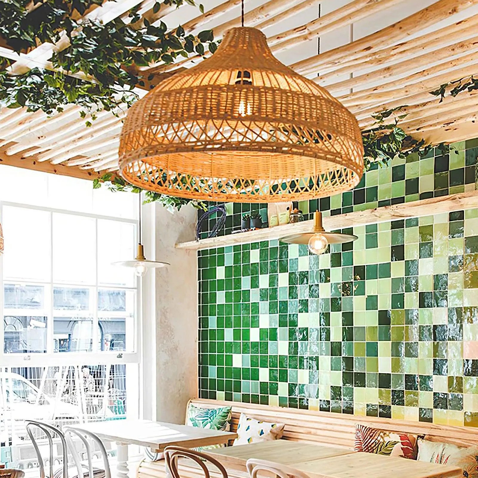 Artisanal Rattan Dome Pendant Lamp - Auraolight