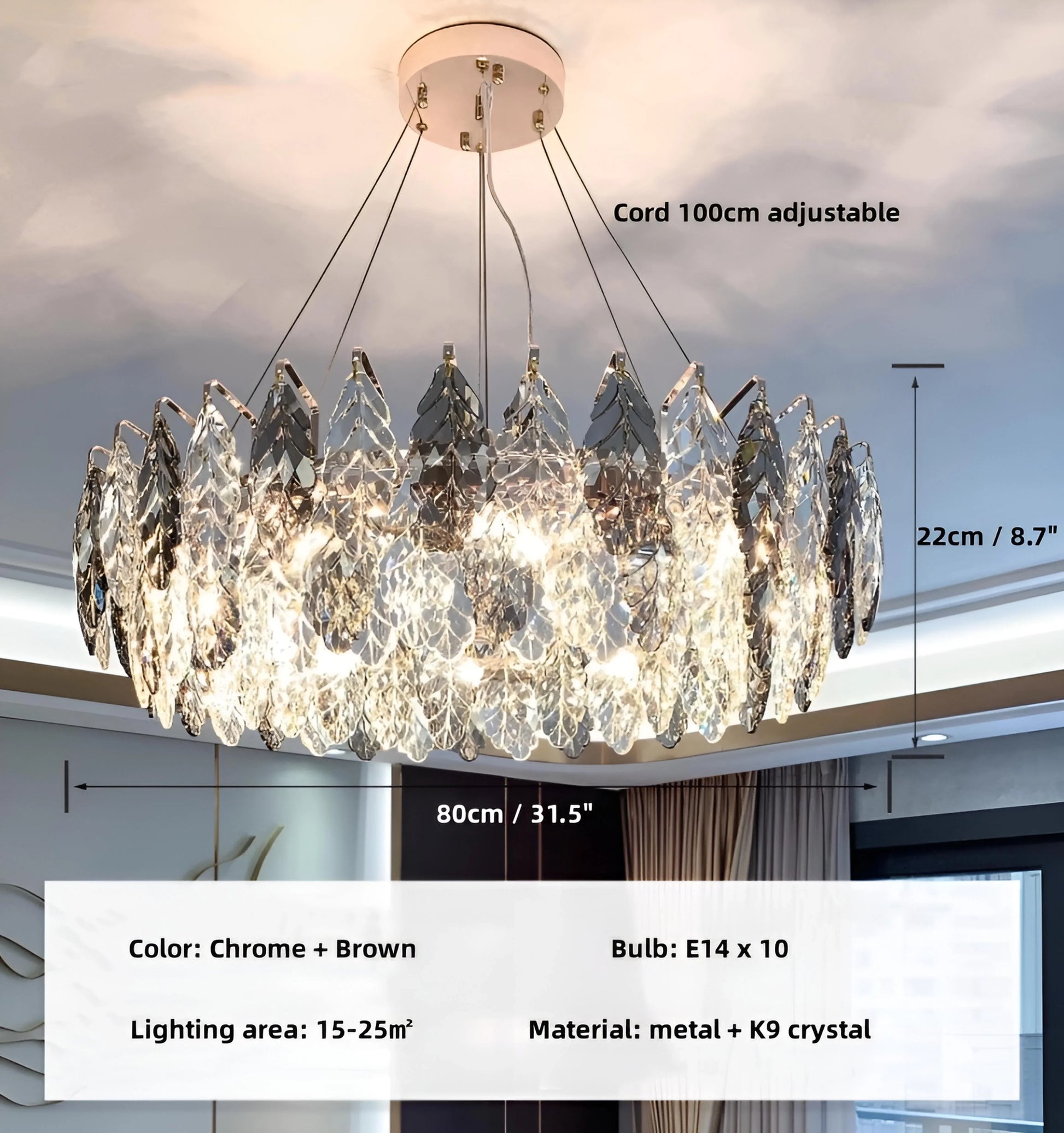 Jonas Leaf Crystal Chandelier - Auraolight