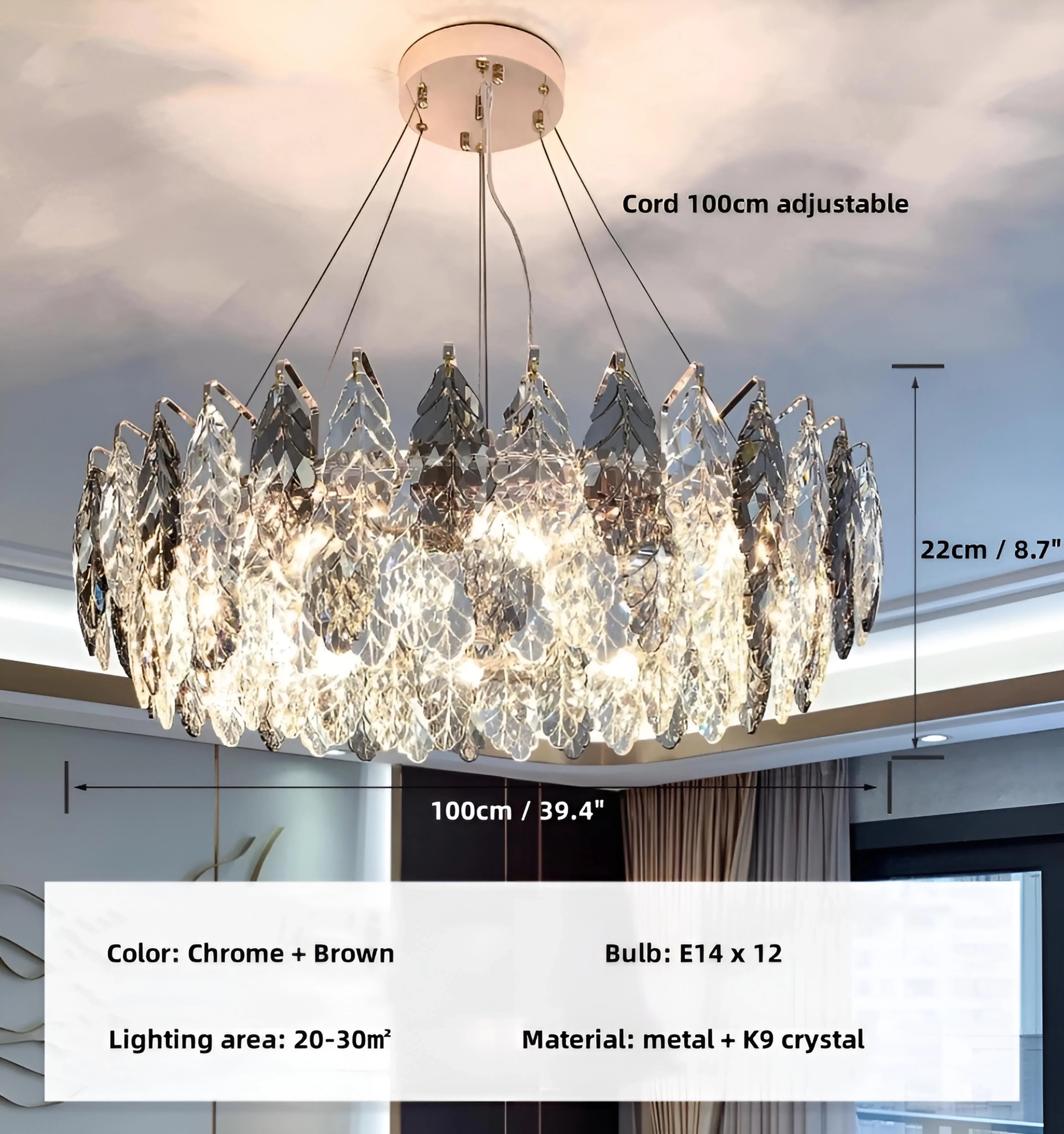 Jonas Leaf Crystal Chandelier - Auraolight
