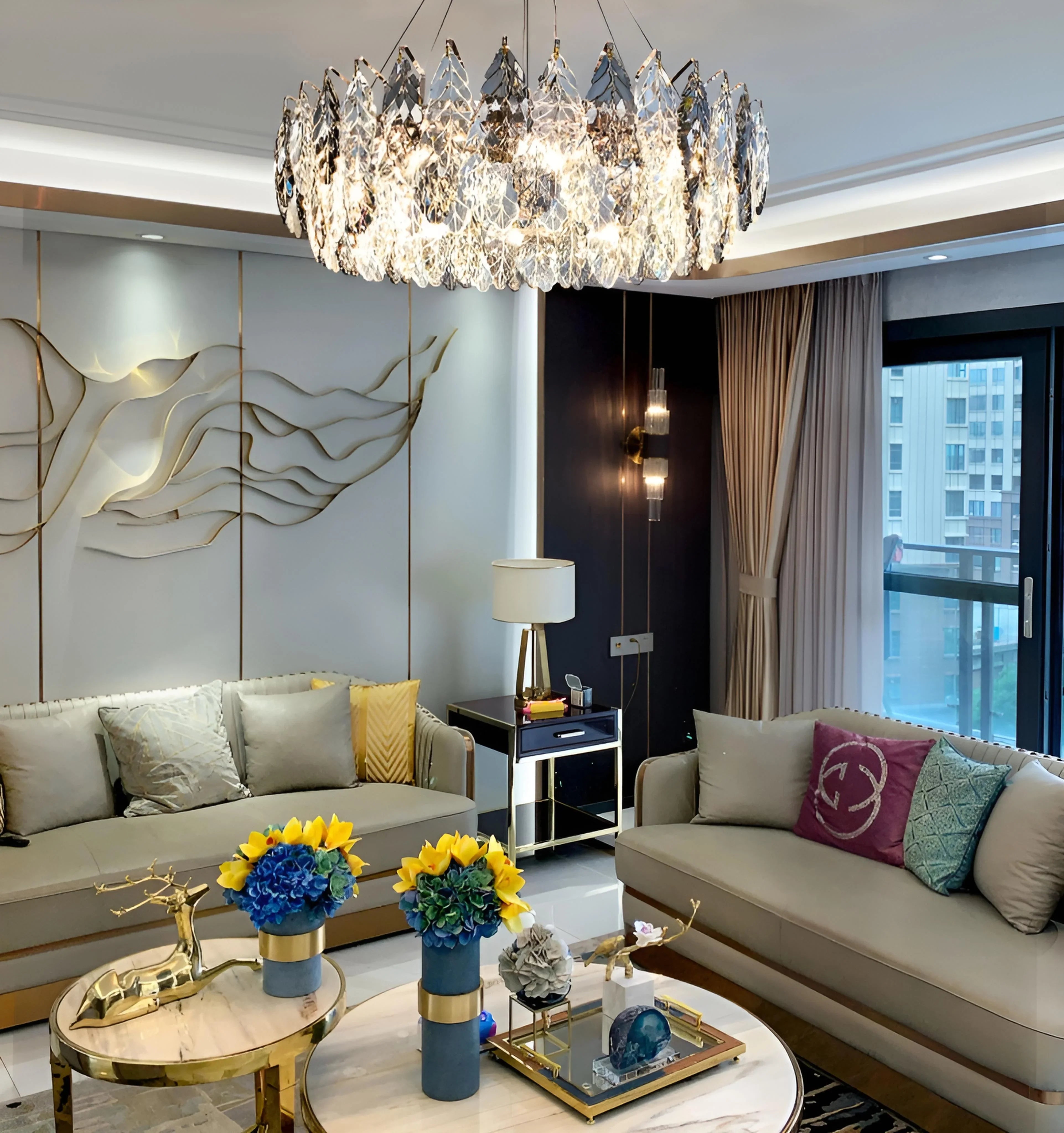 Jonas Leaf Crystal Chandelier - Auraolight